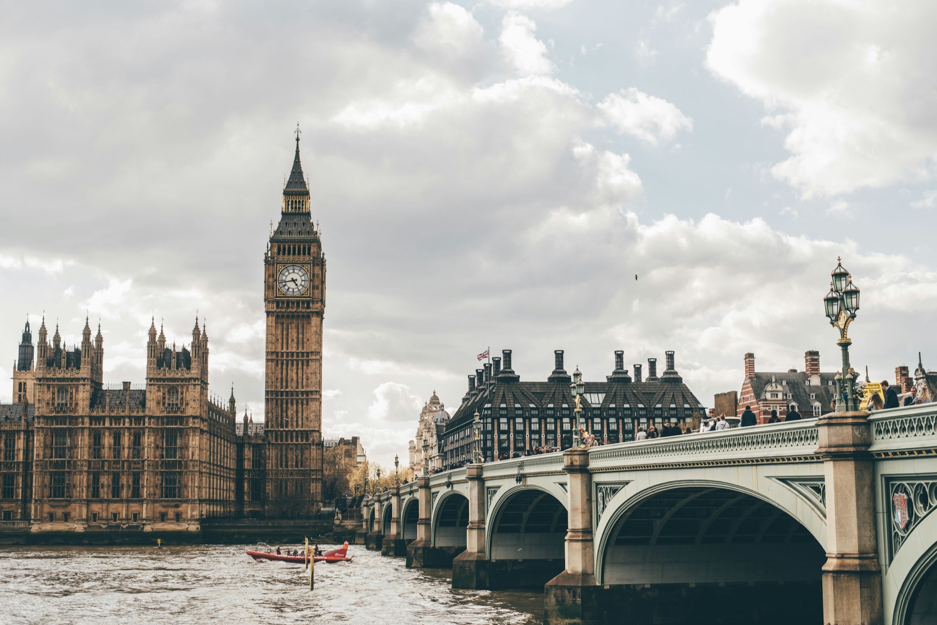 London skyline — Big Ben, Westminster Bridge and Houses of Parliament at sunset